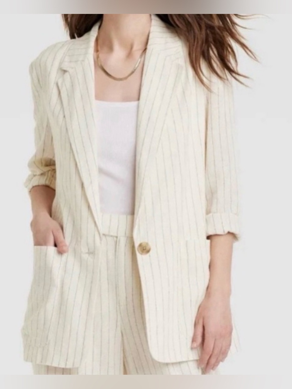 A New Day Women’s Linen Pinstripe Blazer